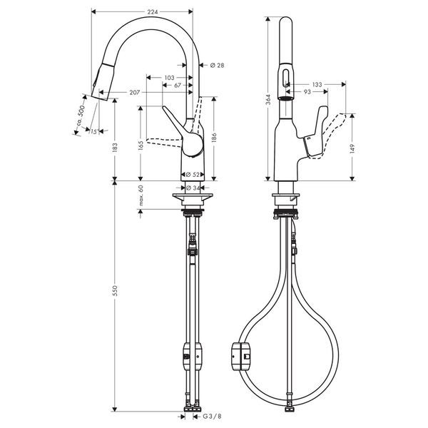 Смеситель для кухни с вытяжным изливом HANSGROHE FOCUS M43 180 71811000 74501 фото