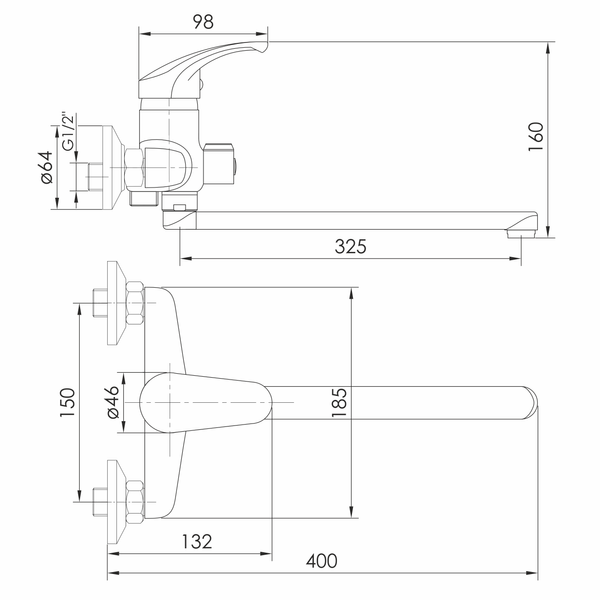 Смеситель для ванны с длинным изливом RJ SMART RJFA050-08CH, хром 100006 фото