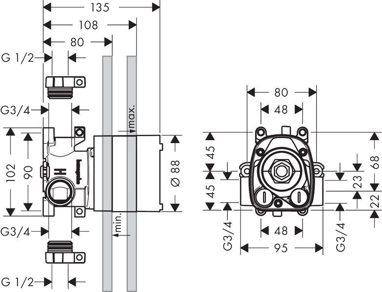 Скрытая часть термостатического модуля 120/120 AXOR SHOWER SOLUTIONS 10754180 29285 фото