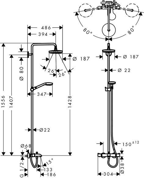 Душевая система HANSGROHE CROMA SELECT 27351400, хром с белым 50755 фото