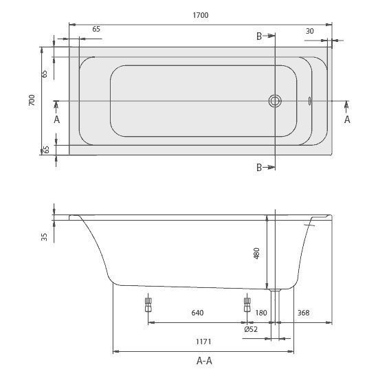 Ванна акрилова VILLEROY & BOCH ARCHITECTURA UBA177ARA2V-01, 170x70, білий 40866 фото