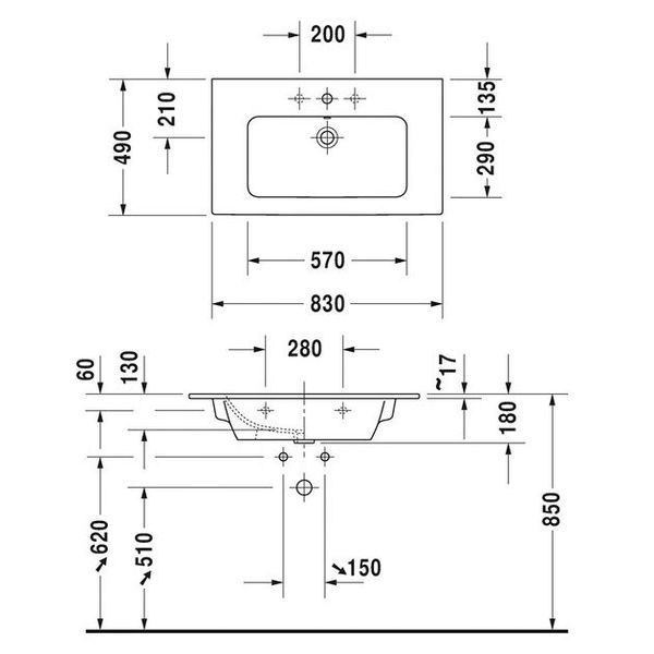 Умивальник накладний DURAVIT ME BY STARCK 2336830000, 83х49 з отвором під змішувач 800005969 фото