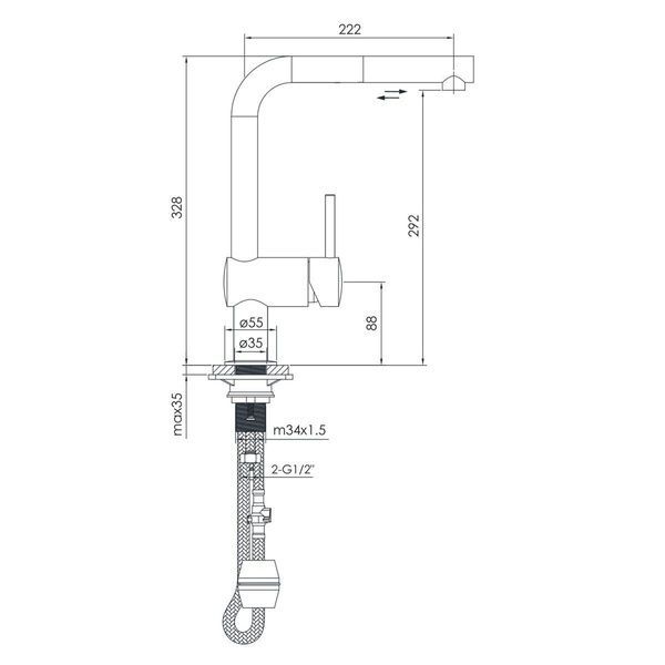 Смеситель для кухни с выдвижным изливом IMPRESE PIVOT f03408502LT 86276 фото