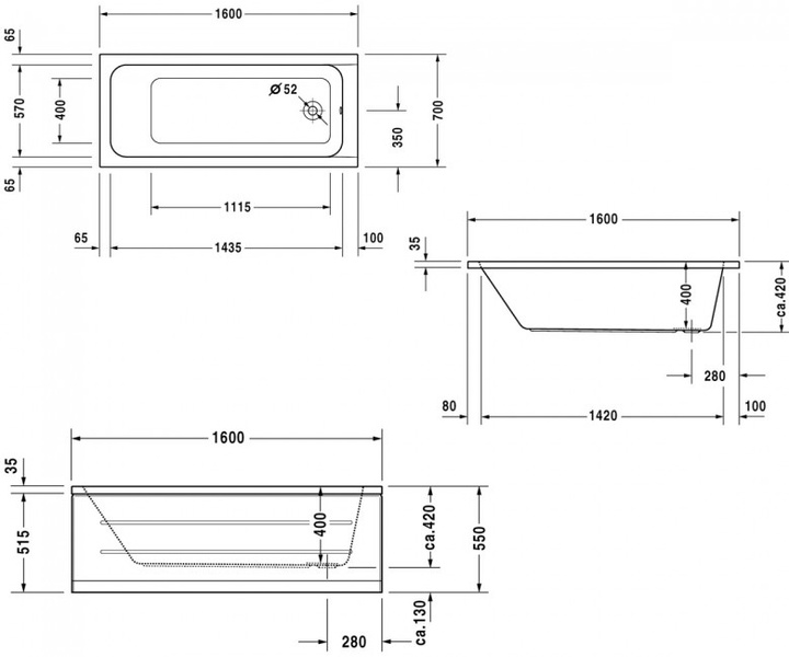 Ванна акрилова DURAVIT D-CODE 700096000000000, 160х70 800005919 фото