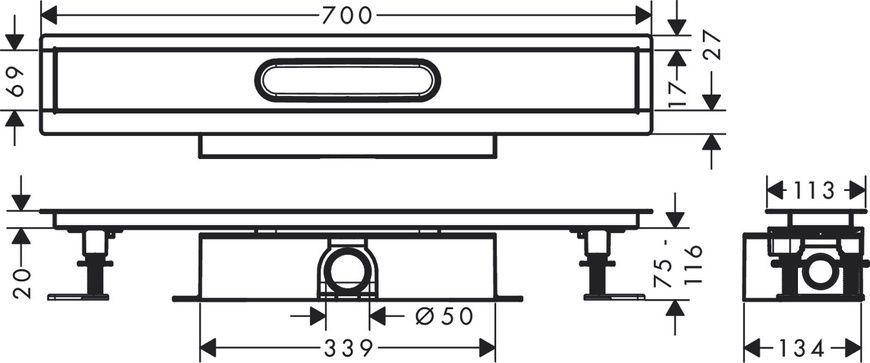 Монтажный комплект для каналов HANSGROHE UBOX UNIVERSAL 56023180, нержавеющая сталь 88877 фото
