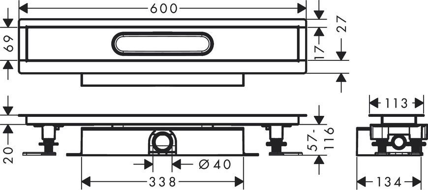 Монтажный комплект для каналов HANSGROHE UBOX UNIVERSAL 56016180, нержавеющая сталь 800004279 фото