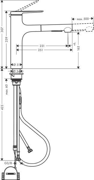 Смеситель для кухни с выдвижным изливом HANSGROHE ZESIS 74804670, черный 86603 фото