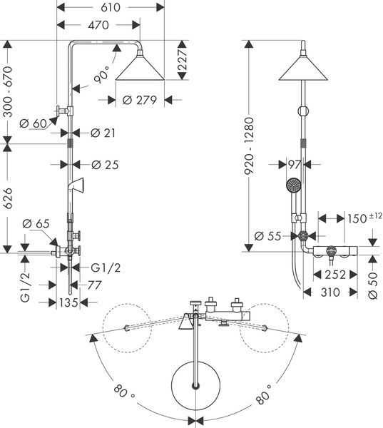 Showerpipe с термостатом и верхним душем 240 2jet AXOR SHOWERS FRONT 26020000 39836 фото