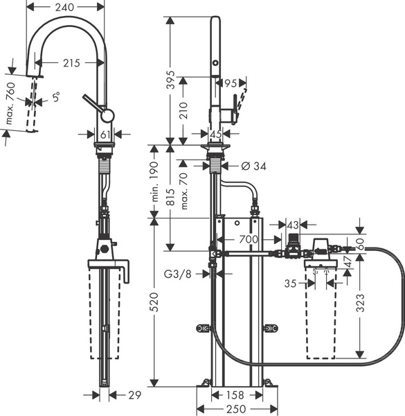 Змішувач для кухонної мийки HANSGROHE AQITTURA M91 76826800, нержавіюча сталь 800003947 фото