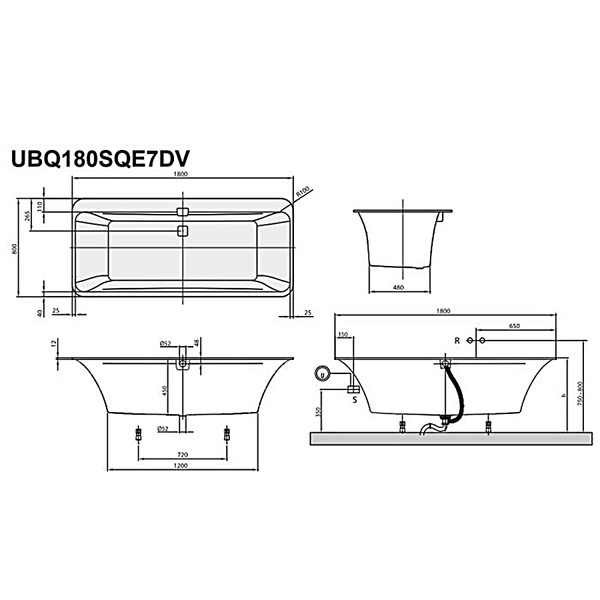 Ванна квариловая VILLEROY & BOCH SQUARO EDGE 12 UBQ180SQE7DV-01, 180x80, белый 52777 фото