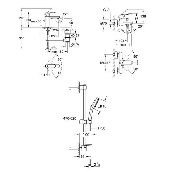 Набір змішувачів 3 в 1 GROHE EUROSMART COSMOPOLITAN UA126112M3 100474 фото