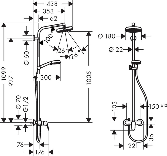 Душевая система HANSGROHE CROMETTA 27266400, хром с белым 44470 фото