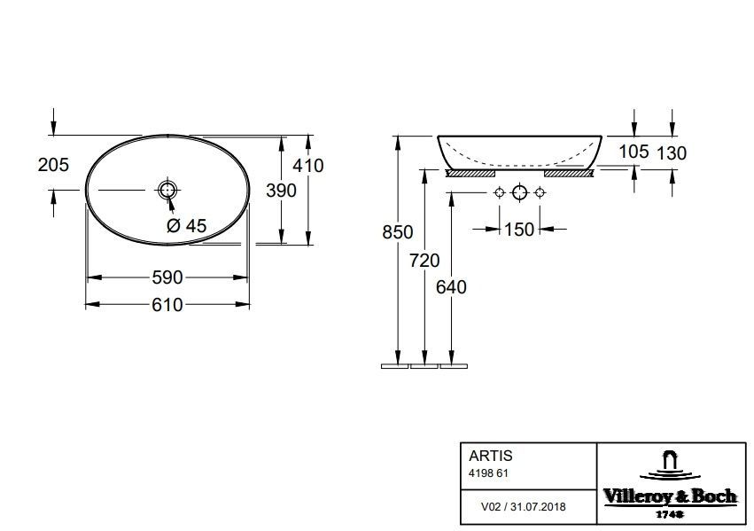 Умивальник на стільницю VILLEROY & BOCH ARTIS 419861BCS8, 610x410 мм, зелений 800005696 фото