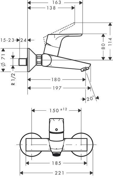 Змішувач для раковини настінний HANSGROHE FOCUS 31923000 47218 фото