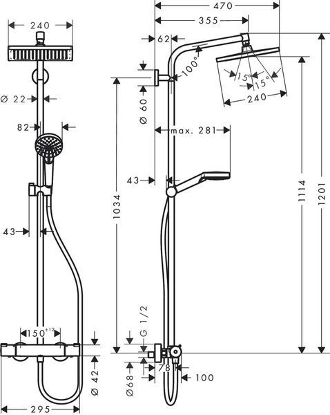 Душевая система с термостатом HANSGROHE CROMETTA E 27271000 54261 фото