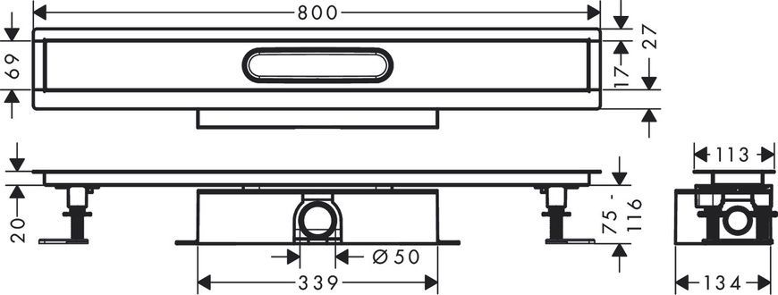 Монтажный комплект для каналов HANSGROHE UBOX UNIVERSAL 56024180, нержавеющая сталь 86438 фото