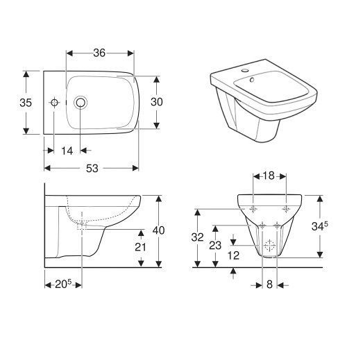 Біде підвісне GEBERIT SELNOVA SQUARE A500.271.01.5+41755000 комплект з гачком HANSGROHE 92189 фото