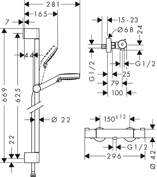 Душовий набір HANSGROHE CROMETTA 27812400, хром з білим 84025 фото