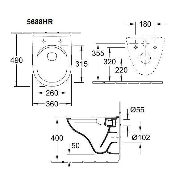 Унитаз подвесной VILLEROY & BOCH O.NOVO 5688HR01, Rimless, белый 53281 фото