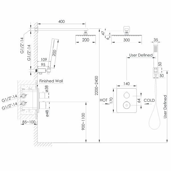 Душова система з термостатом прихованого монтажу IMPRESE GRAFIKY ZMK0424070482, чорний нікель 93811 фото