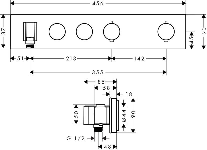 Модуль термостата AXOR SHOWER SOLUTIONS 18355000, Select 460/90, для 2 потребителей, скрытого монтажа 68824 фото