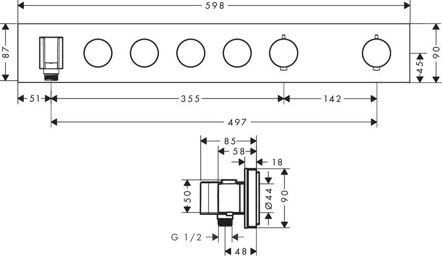Модуль термостата AXOR SHOWER SOLUTIONS 18357820, Select 600/90, для 4 споживачів, прихованого монтажу, нікель 800005228 фото