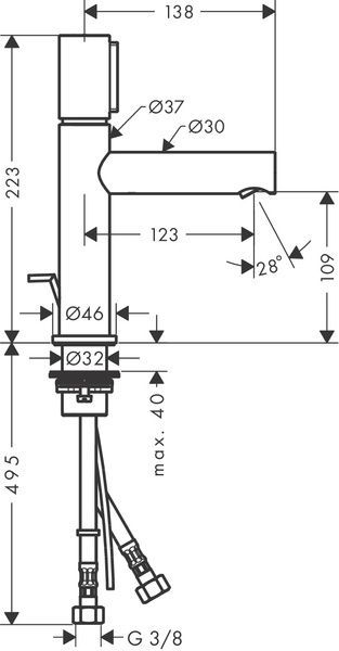 Змішувач для раковини AXOR UNO 45010820, Select 110, з донним клапаном, нікель 800005279 фото
