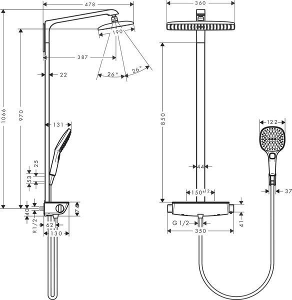 Душова система HANSGROHE RAINDANCE 27286400, хром з білим 800003700 фото