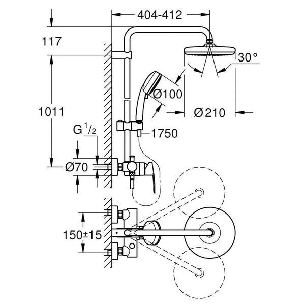 Душевая система со смесителем GROHE TEMPESTA COSMOPOLITAN 26224001 64132 фото