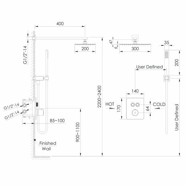 Душова система з термостатом прихованого монтажу IMPRESE GRAFIKY ZMK0424070481, чорний нікель 93816 фото
