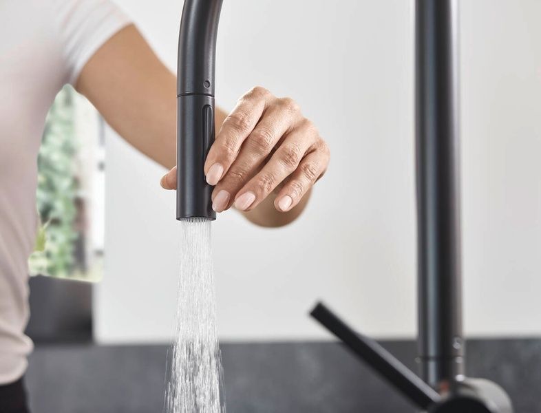 Змішувач для кухонної мийки з висувним душем HANSGROHE TALIS M54 72801670, чорний матовий 74601 фото