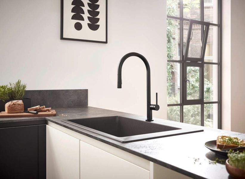 Змішувач для кухонної мийки з висувним душем HANSGROHE TALIS M54 72801670, чорний матовий 74601 фото