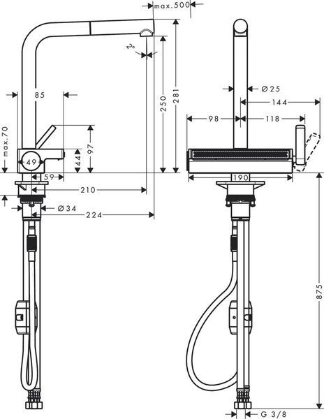 Змішувач для кухонної мийки з висувним душем HANSGROHE AQUNO SELECT M81 73836000 83975 фото