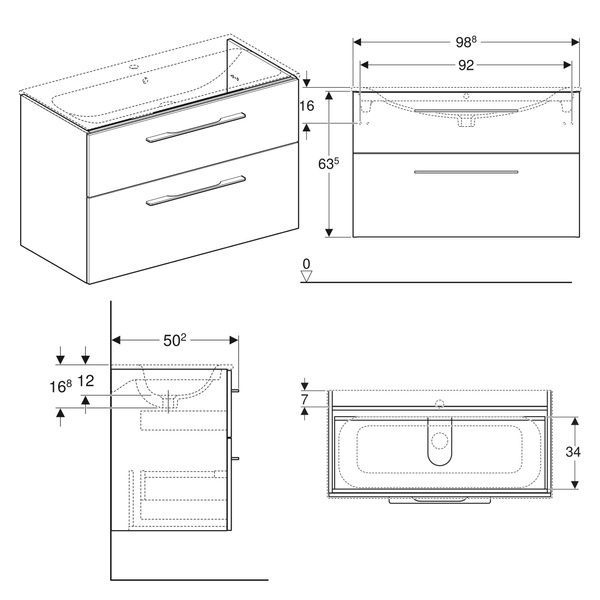 Тумба під умивальник 100 см 98.8х63.5х50.2 см GEBERIT SELNOVA SQUARE 501.212.00.1, білий 101689 фото