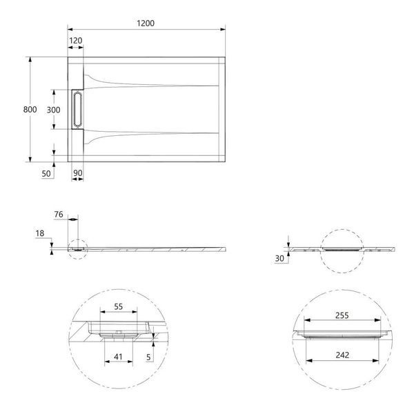Душевой поддон каменный DiMARCO 80x120 DM4С001GR, серый 77433 фото