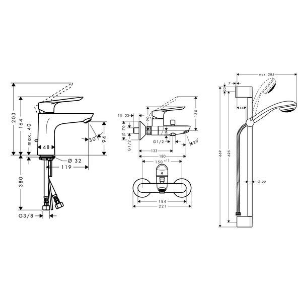 Набір змішувачів 3 в 1 HANSGROHE LOGIS E 71161888 59140 фото