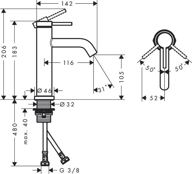 Змішувач для раковини HANSGROHE TECTURIS S 73311000 96964 фото