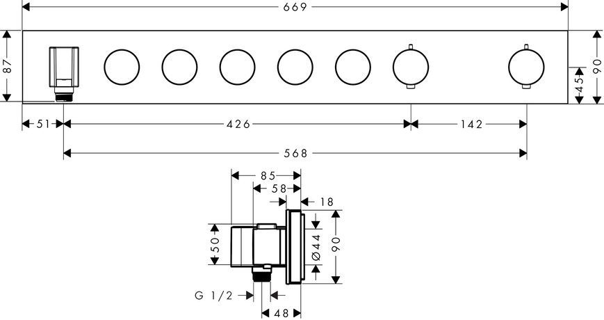 Модуль термостата AXOR SHOWER SOLUTIONS 18358000, Select 670/90, для 5 потребителей, скрытого монтажа 61531 фото