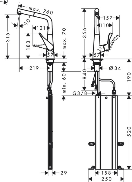 Смеситель для кухонной мойки HANSGROHE METRIS M71 73812800, нержавеющая сталь 800003952 фото