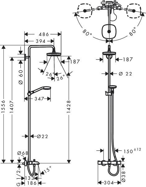 Душова система HANSGROHE CROMA SELECT 27352400, хром з білим 49475 фото
