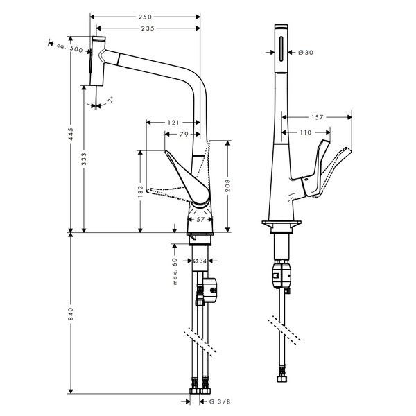 Змішувач кухонний з висувним виливом HANSGROHE METRIS SELECT M71 73820000 800004202 фото