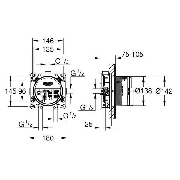 Душова система з термостатом прихованого монтажу GROHE TEMPESTA 250 26415SC0 79286 фото