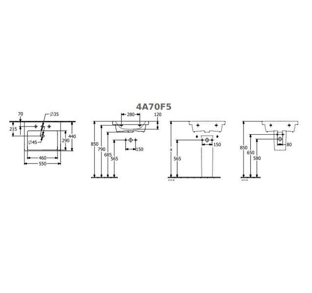 Умивальник підвісний VILLEROY & BOCH SUBWAY 3.0 4A70F5R1, 55x44 см CeramicPlus, білий 800005801 фото