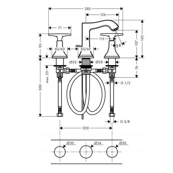 Смеситель для умывальника HANSGROHE METROPOL CLASSIC 31306090, хром 61181 фото