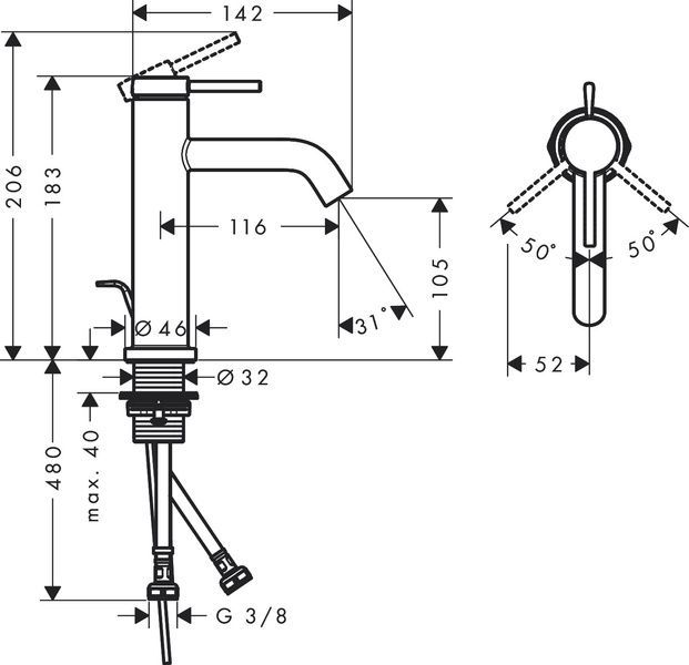 Змішувач для умивальника HANSGROHE TECTURIS 73310140, бронзовий 93155 фото