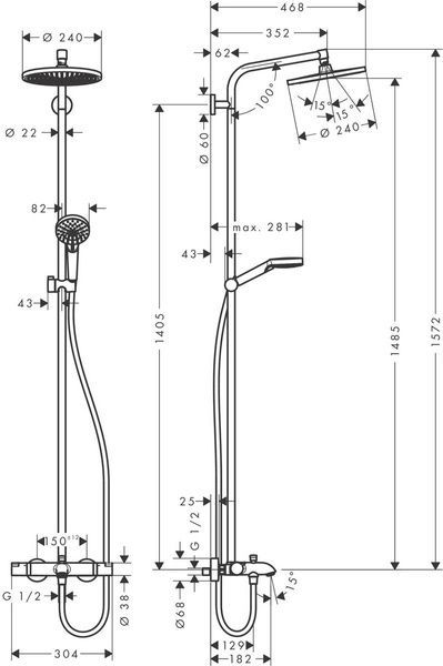 Душова система з термостатом HANSGROHE CROMETTA S 27320000 54366 фото