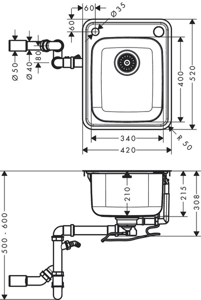 Мийка для кухні HANSGROHE S41 43334800, нержавіюча сталь 800004254 фото