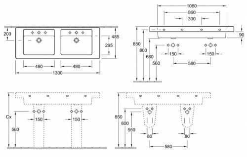 Умивальник двійний 130х49см VILLEROY & BOCH 58811301, білий 101425 фото