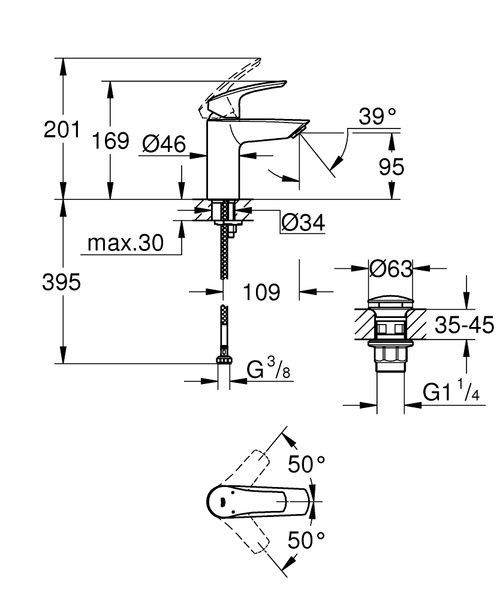 Смеситель для умывальника GROHE EUROSMART 239222433, черный матовый 100363 фото