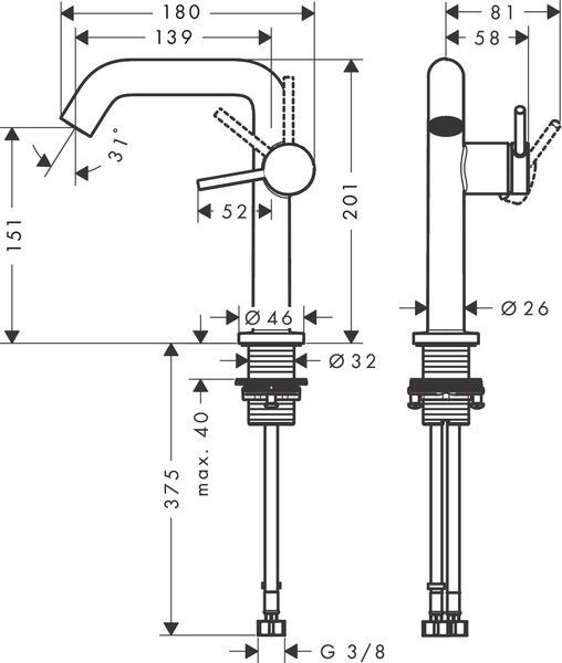 Змішувач для умивальника HANSGROHE TECTURIS 73340140, бронзовий 93151 фото